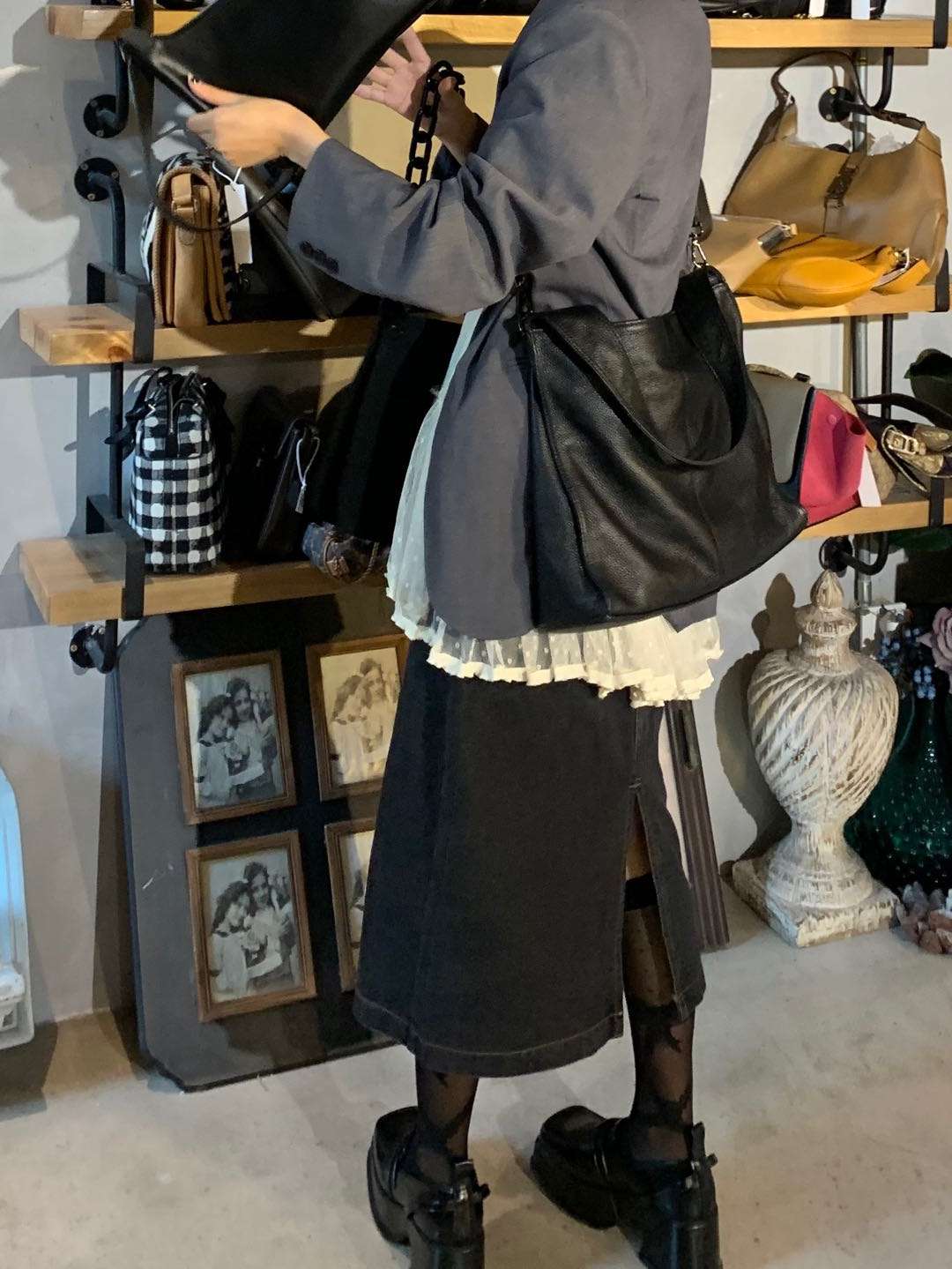 カジュアルスタイル　 デニムマキシスカート ストレートタイトシルエット