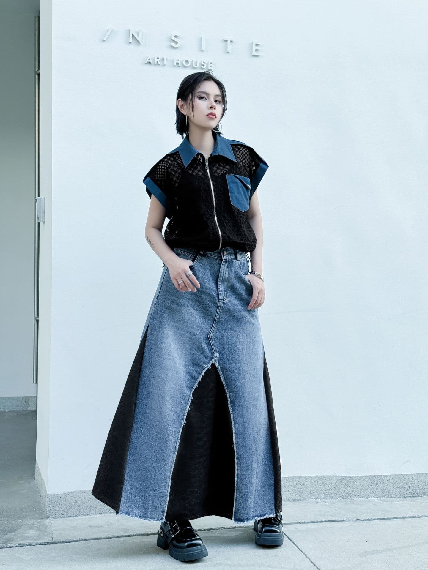 デニムスカート デニム切替デザイン