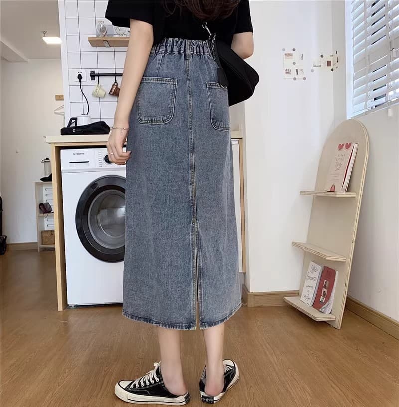 デニムスカート ロングスカート スリット入り 着回し抜群 脚長効果