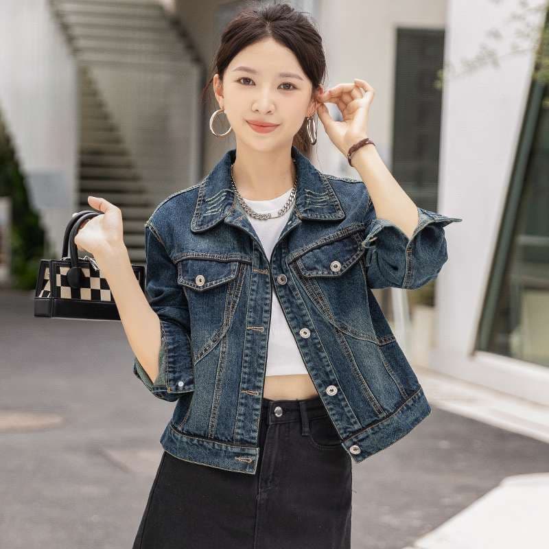 韓国スタイル クロップドデニムジャケット
