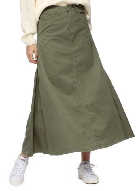 デニム フレア切替えマキシ丈スカート