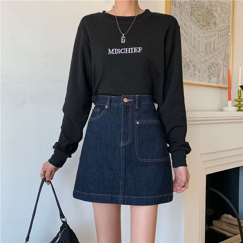 Aラインデニムミニスカート ワークテイスト