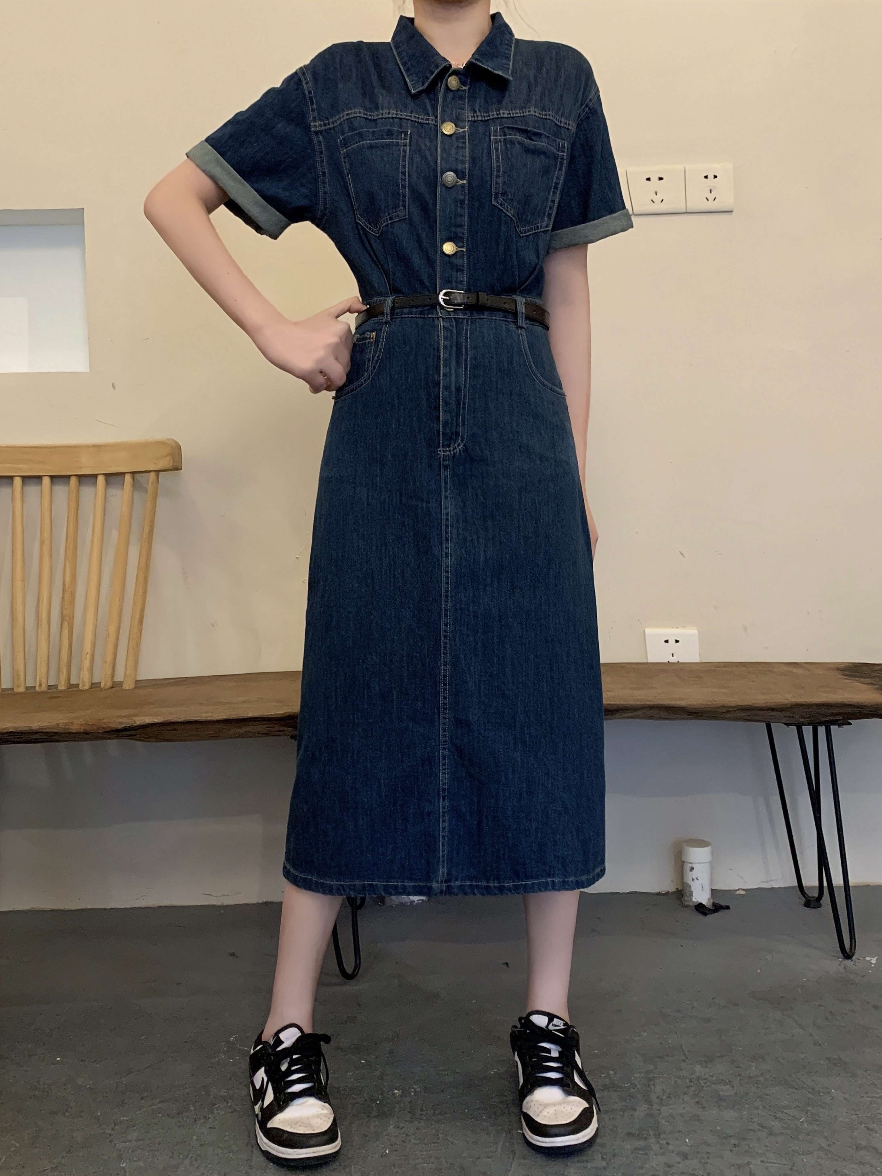 韓国スタイル クラシックデニムシャツワンピース