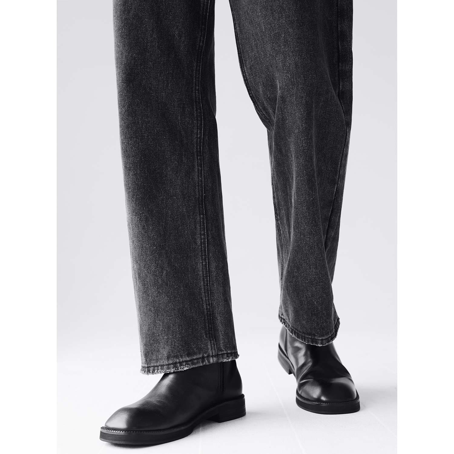 韓国スタイル モダンクラシック ワイドデニムパンツ