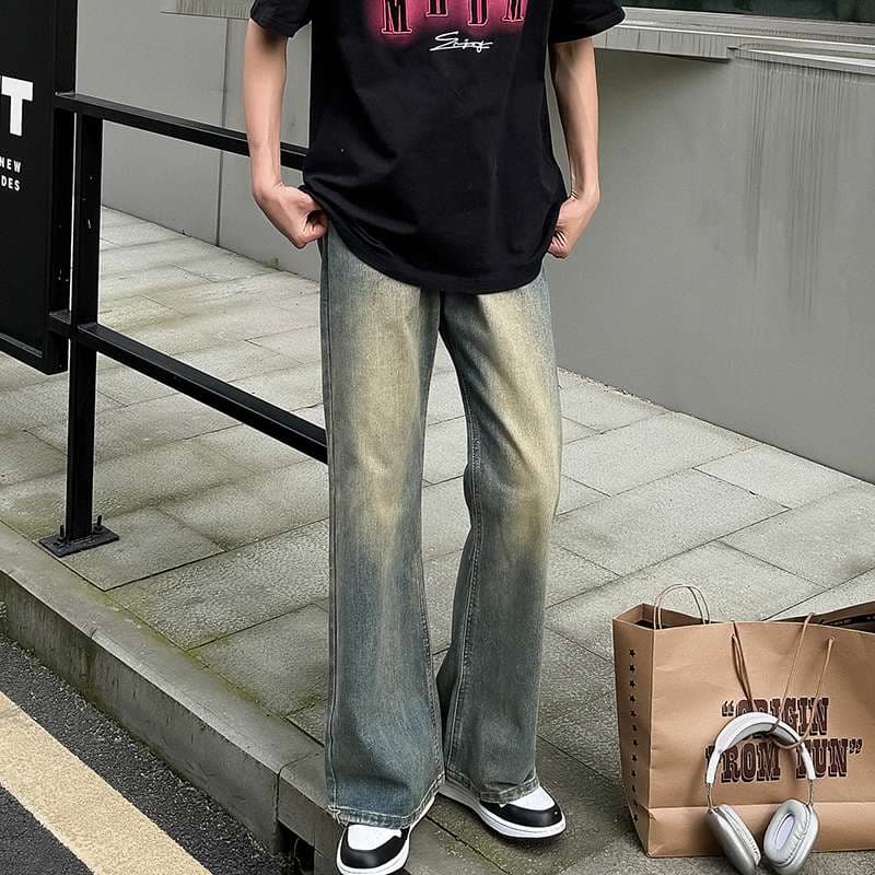 カジュアルスタイル ヴィンテージ風ワイドデニムパンツ