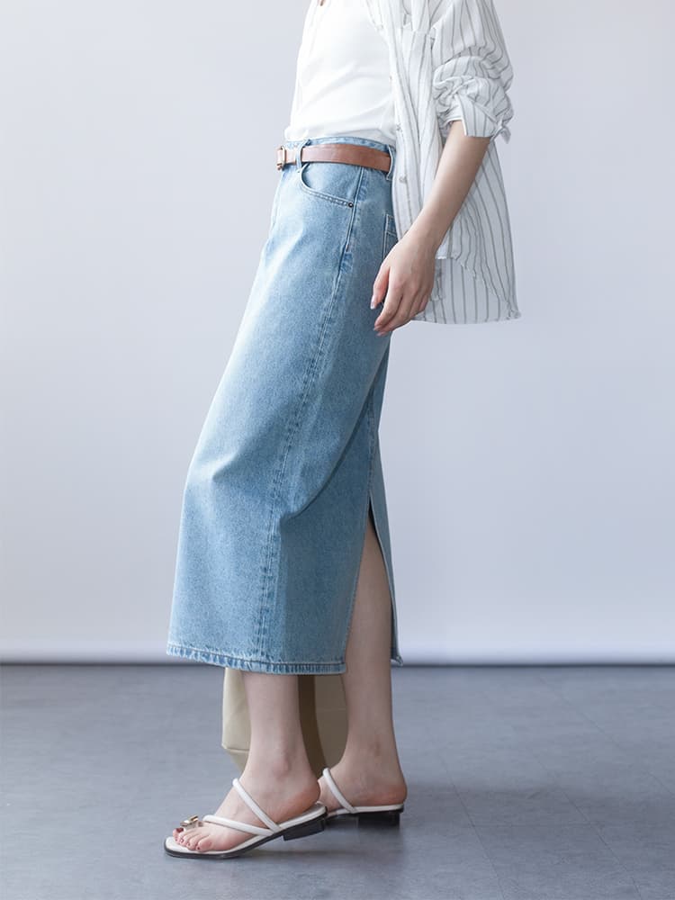 こだわり縫製 ミディ丈デニムスカート