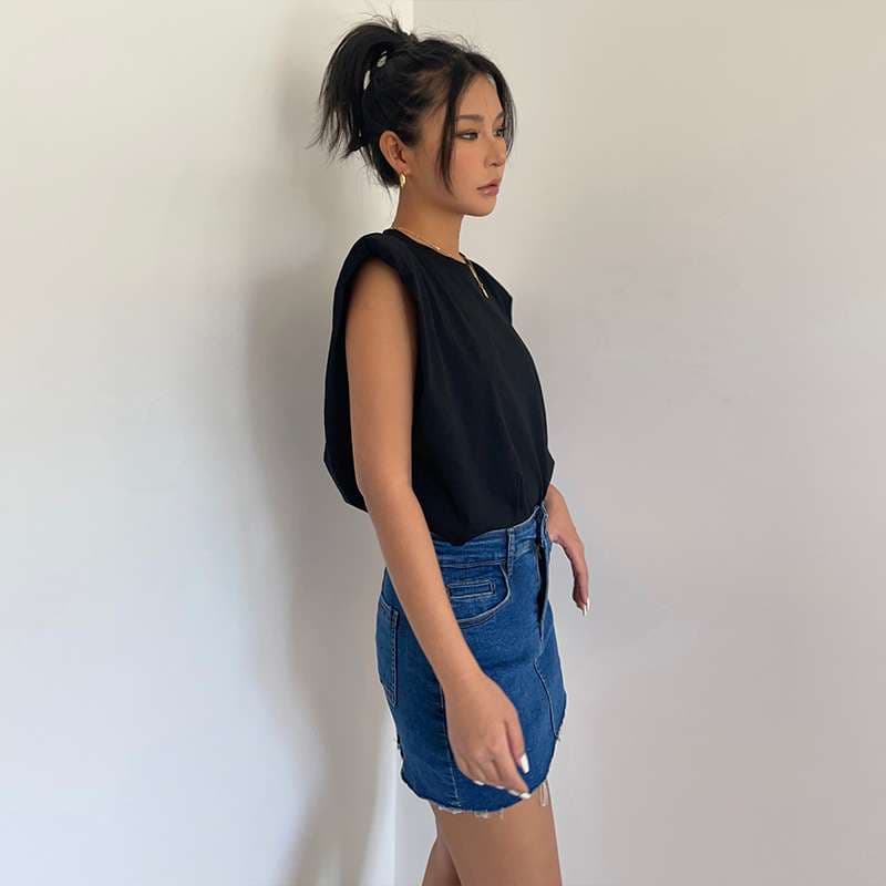 カジュアルスタイル　 フリンジデニムミニスカート