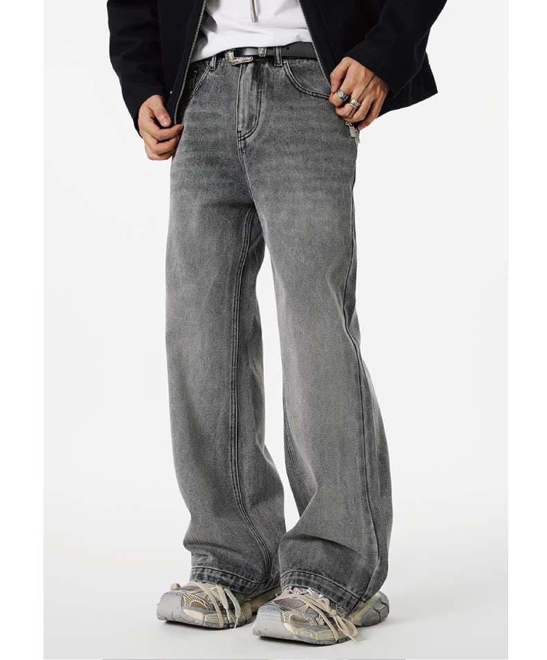 カジュアルスタイル ワイドシルエット グレーウォッシュデニム