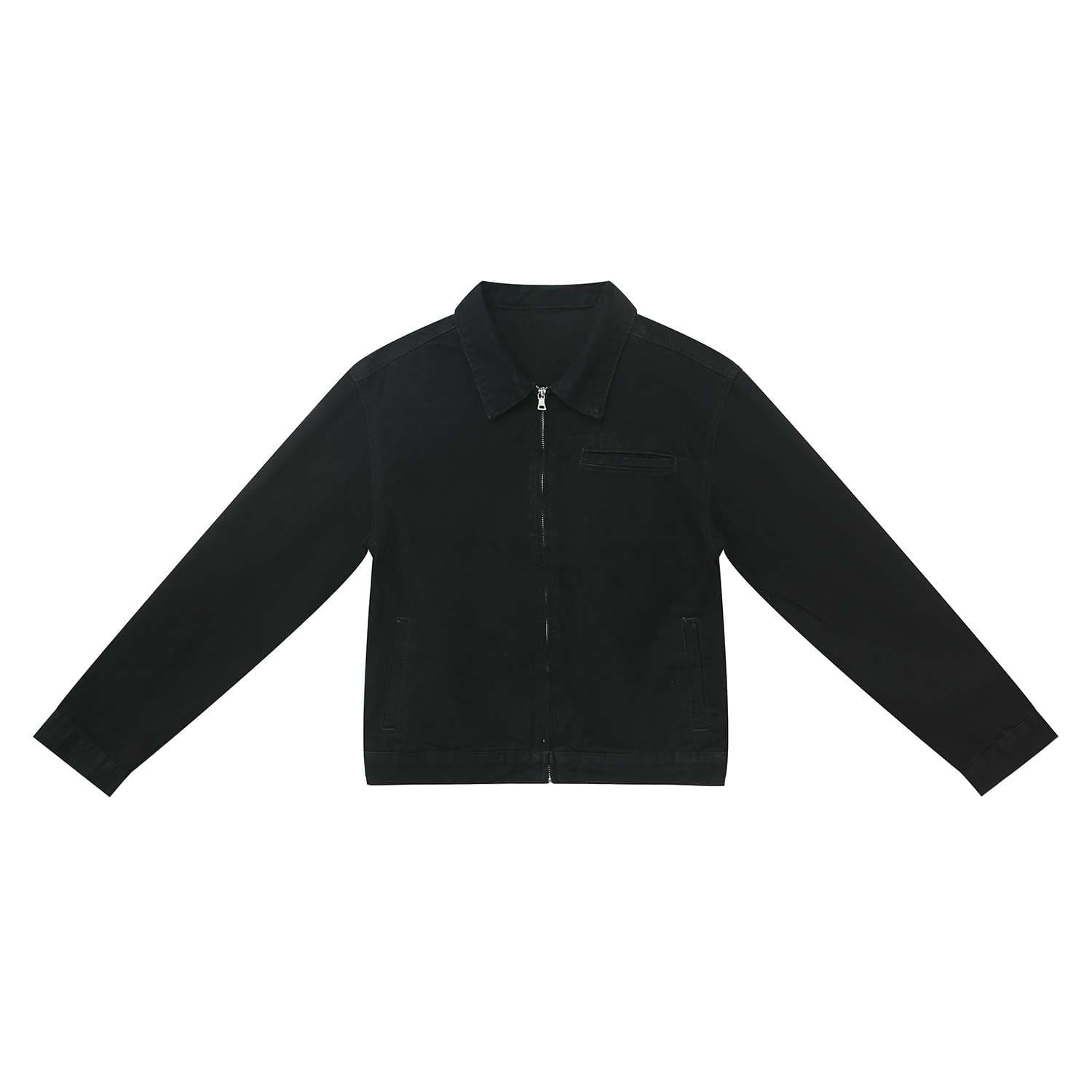 韓国スタイル モードブラックデニムジャケット＆パンツセット