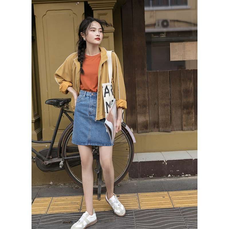 カジュアルスタイル　オールシーズン対応デニムミニスカート