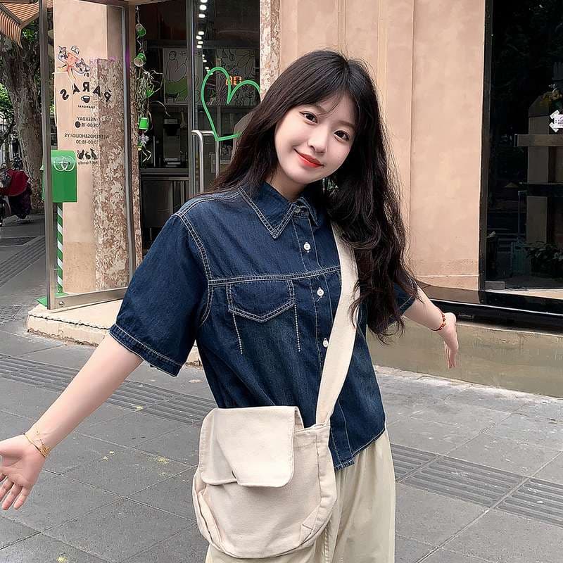韓国スタイル カジュアルデニムシャツ 半袖