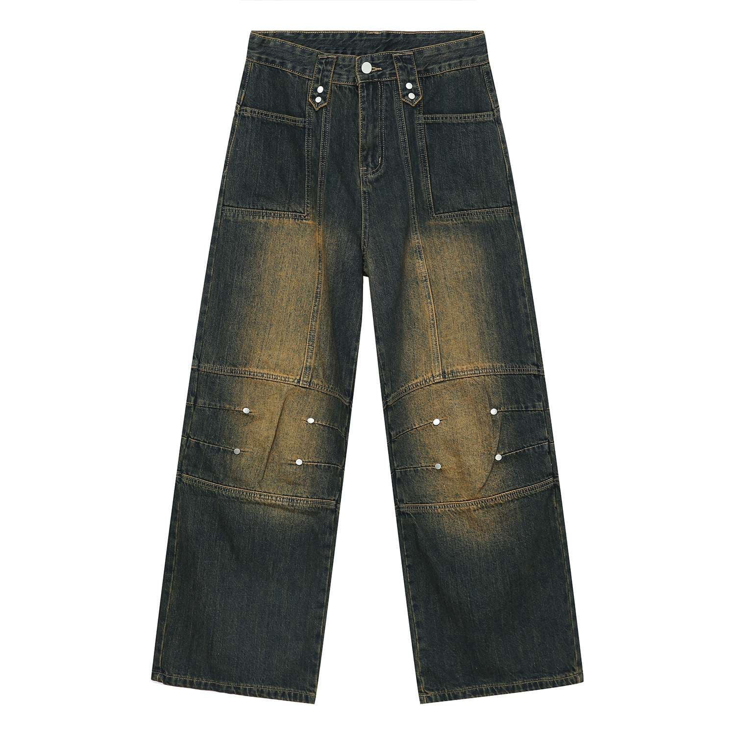 韓国スタイル ヴィンテージ風デニムジャケット＆ワイドパンツセット