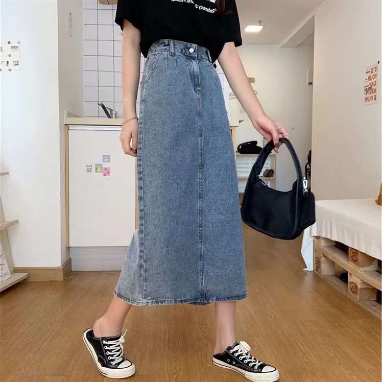 カジュアルスタイル デニムAラインマキシタイトスカート