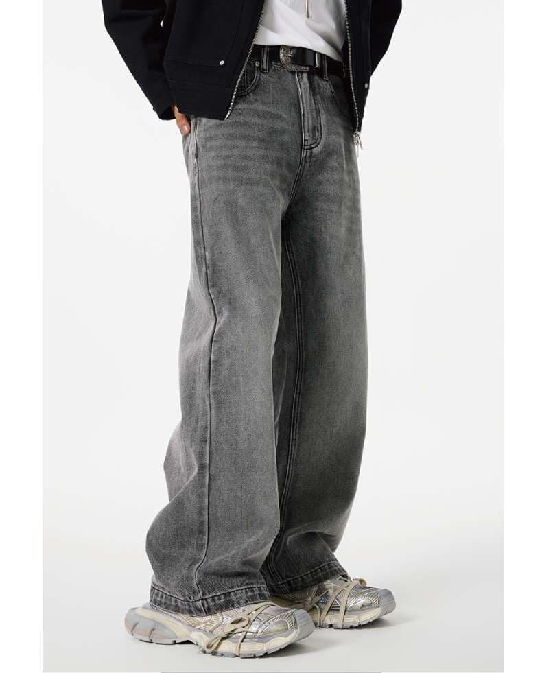 カジュアルスタイル ワイドシルエット グレーウォッシュデニム
