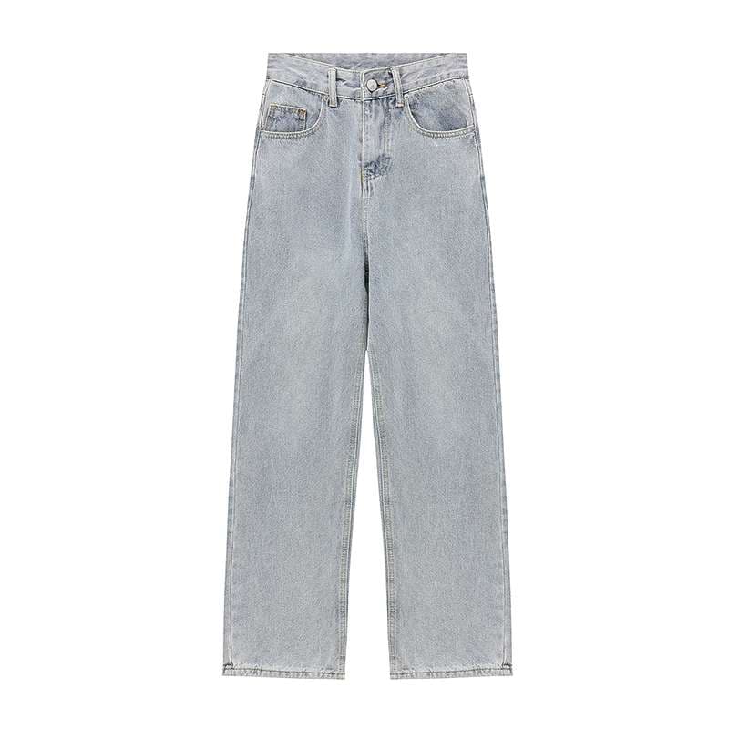 韓国スタイル ハイウエストワイドストレートデニム