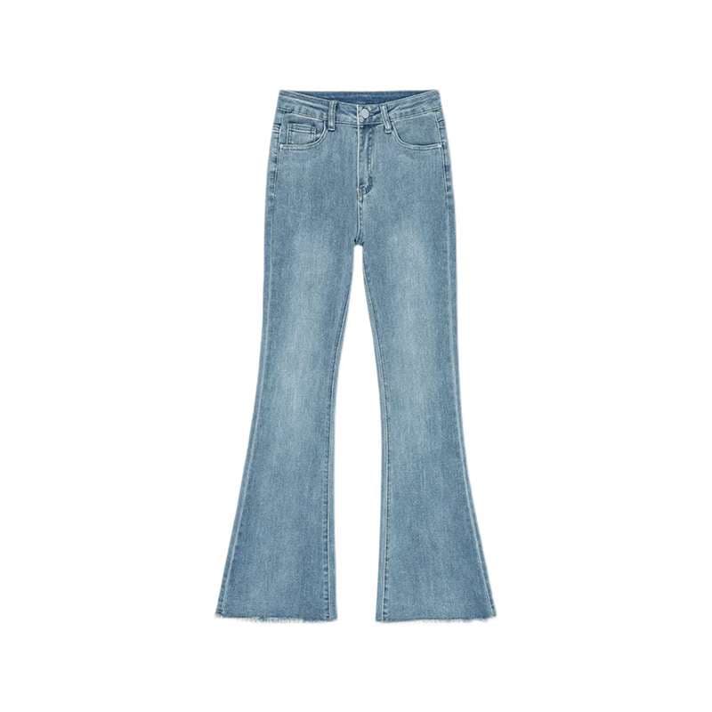 韓国スタイル ハイウエストフレアデニムパンツ