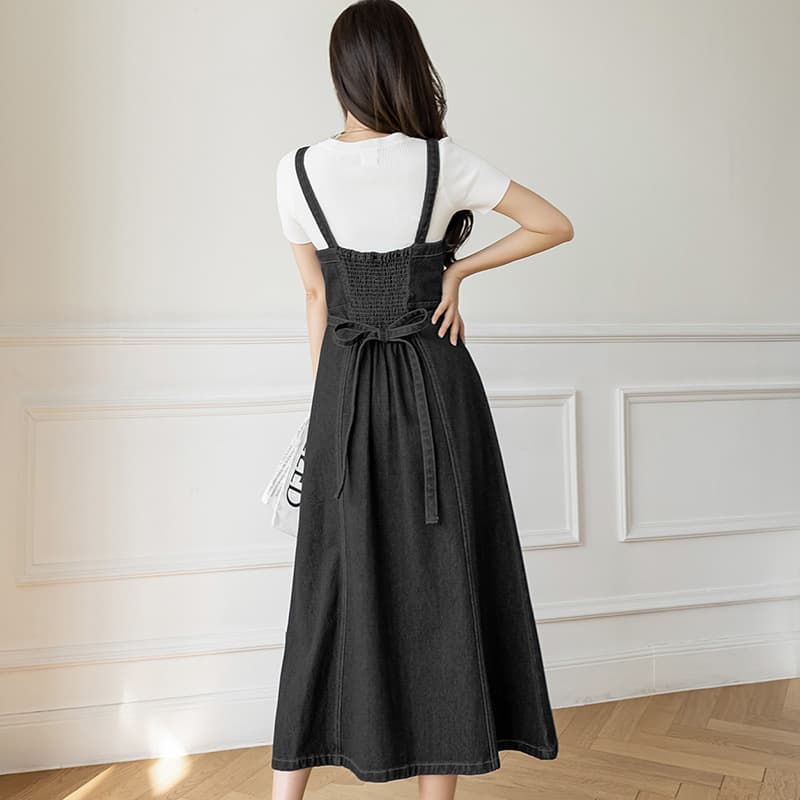 デニムスカート ゆったりデザイン サロペットスカート