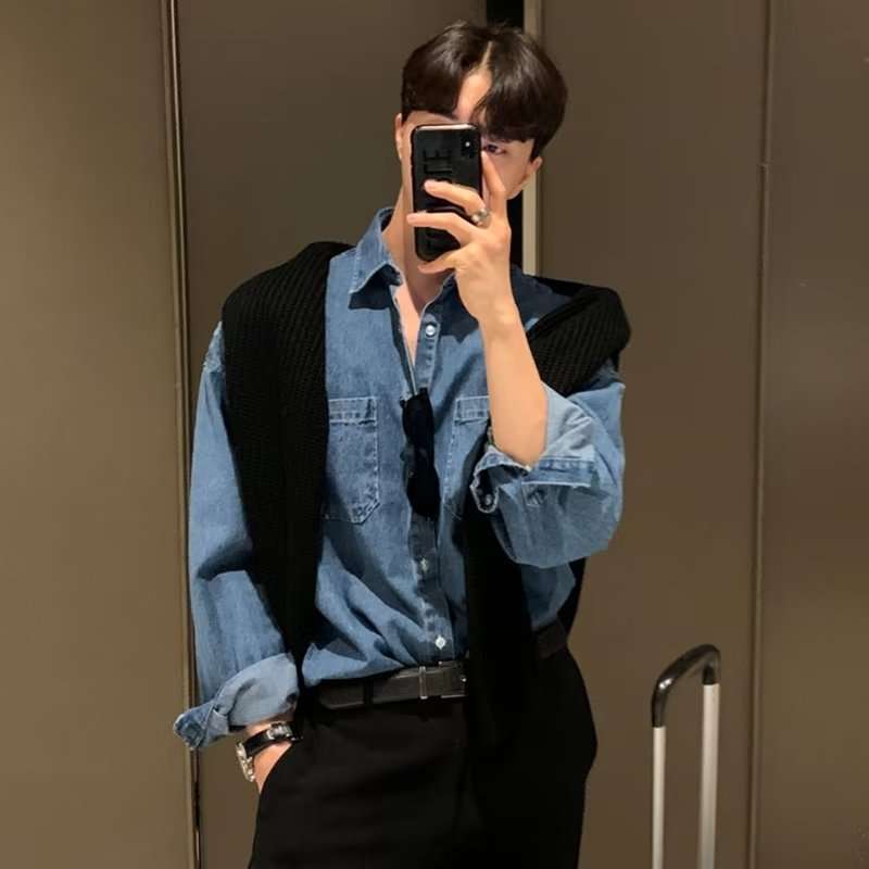韓国スタイル オーバーサイズ デニムシャツ ユニセックス