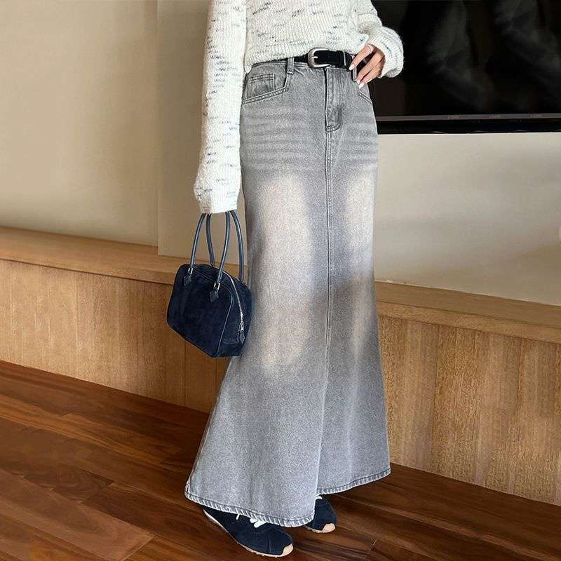 カジュアルスタイル　デニムマーメイドロングスカート