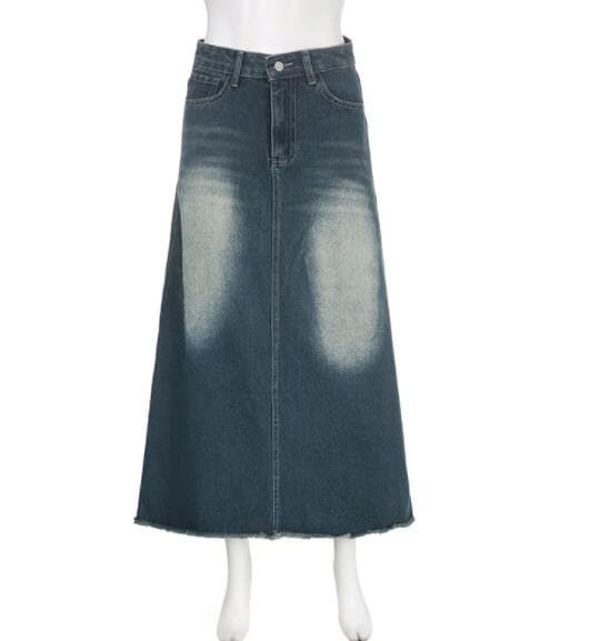 デニムスカート ロングスカート 長め丈フレア型
