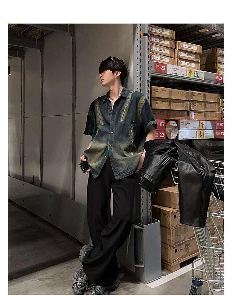 韓国スタイル ヴィンテージ風オーバーサイズデニムシャツ