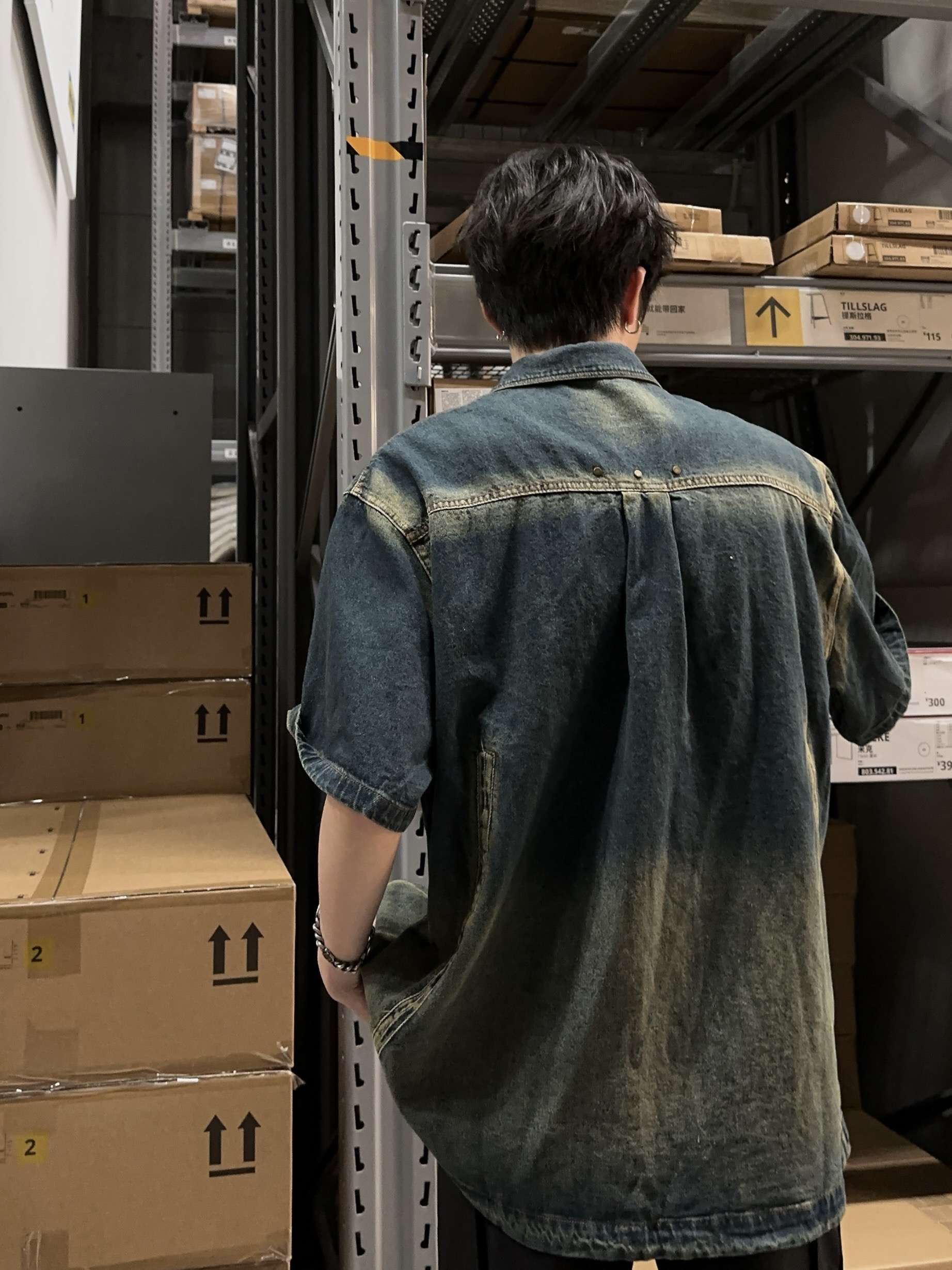 韓国スタイル ヴィンテージ風オーバーサイズデニムシャツ