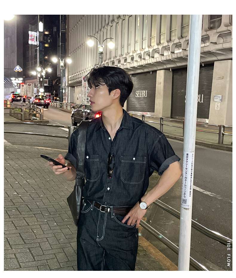 韓国スタイル アーバンナイト デニムシャツ