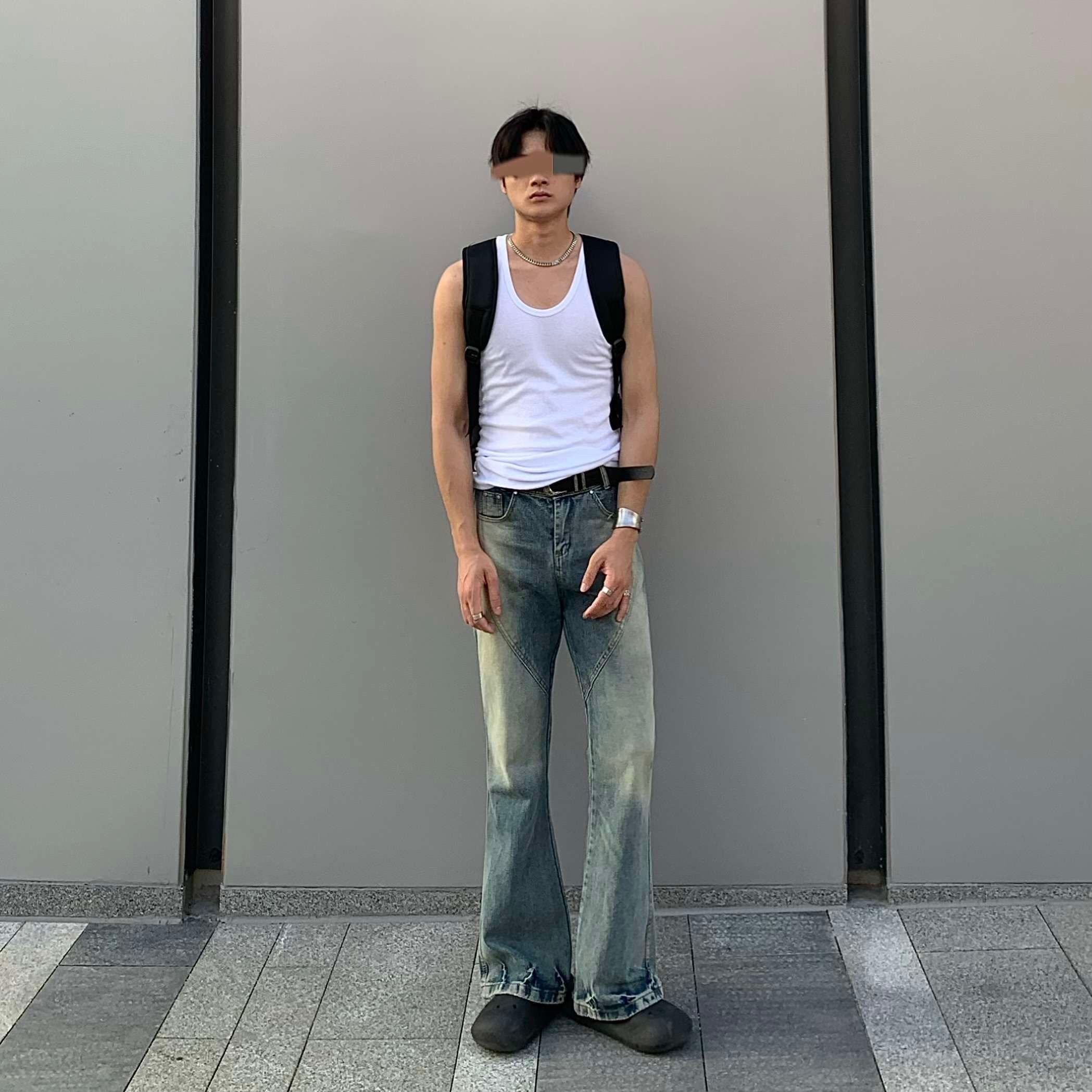 ストリートスタイル ヴィンテージウォッシュ フレアデニム