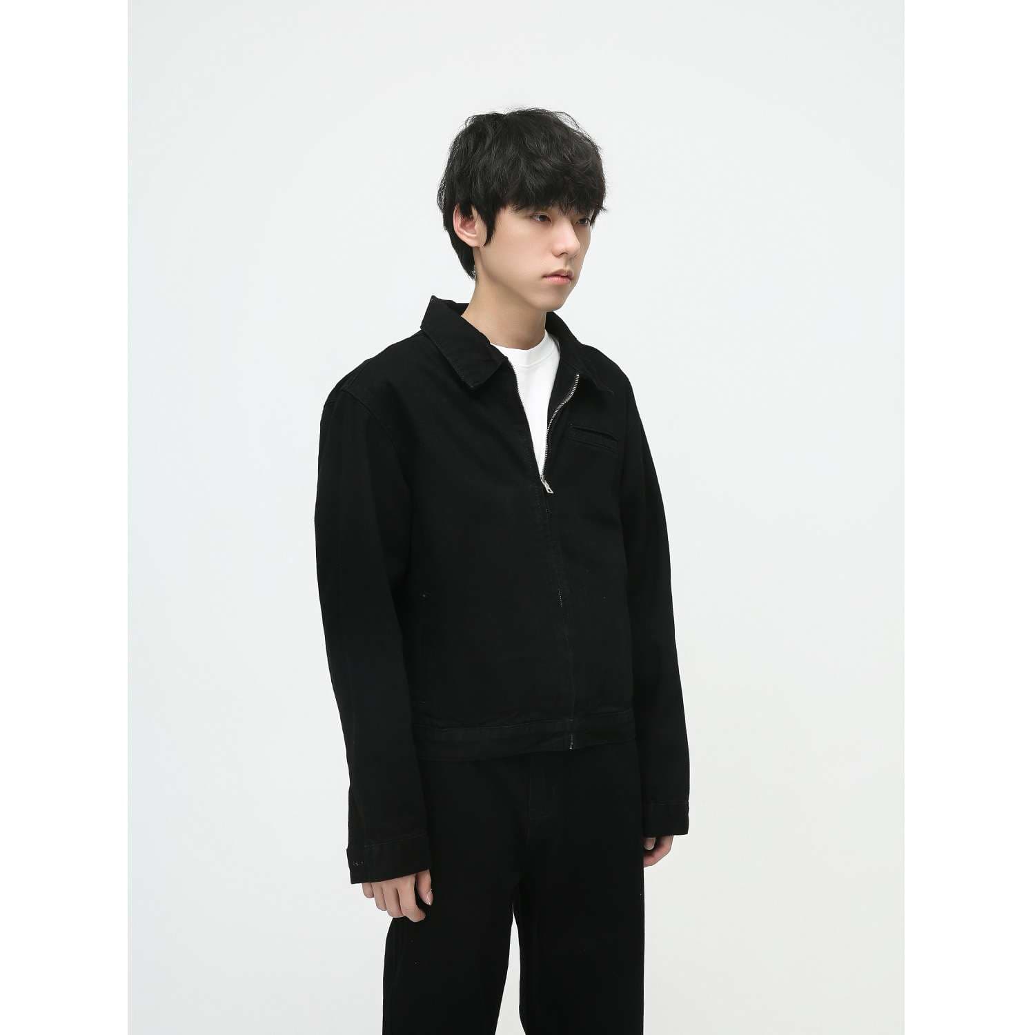 韓国スタイル モードブラックデニムジャケット＆パンツセット