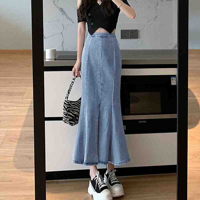 裾広がりデニムマーメイドスカート