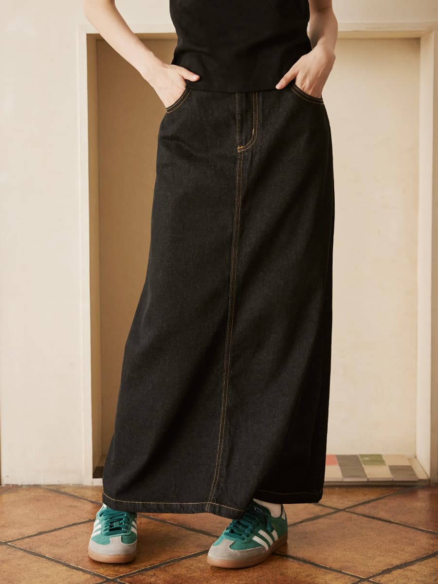 デニムスカート たっぷりAラインデニムロングスカート