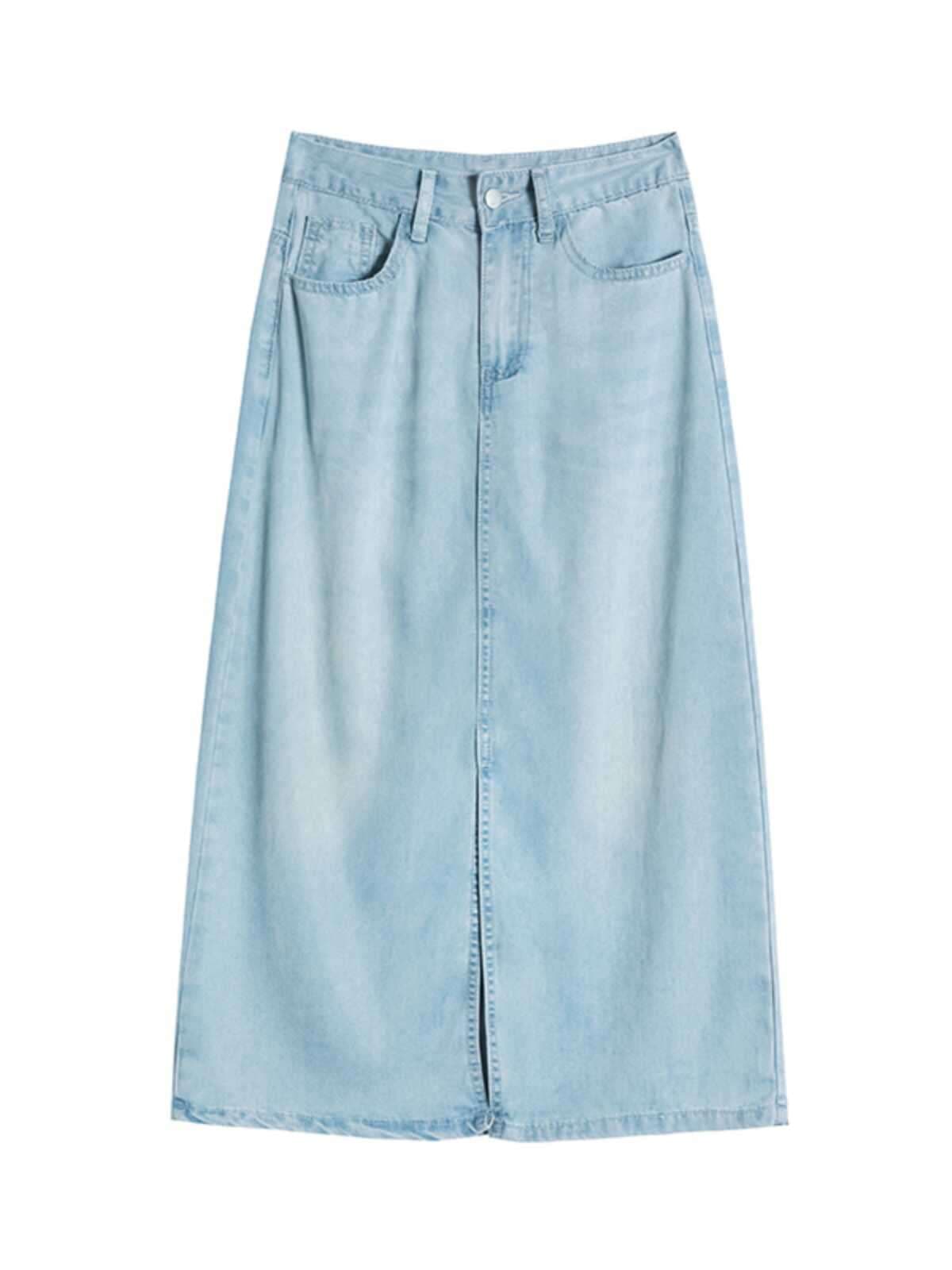 韓国スタイル デニムAラインロングタイトスカート