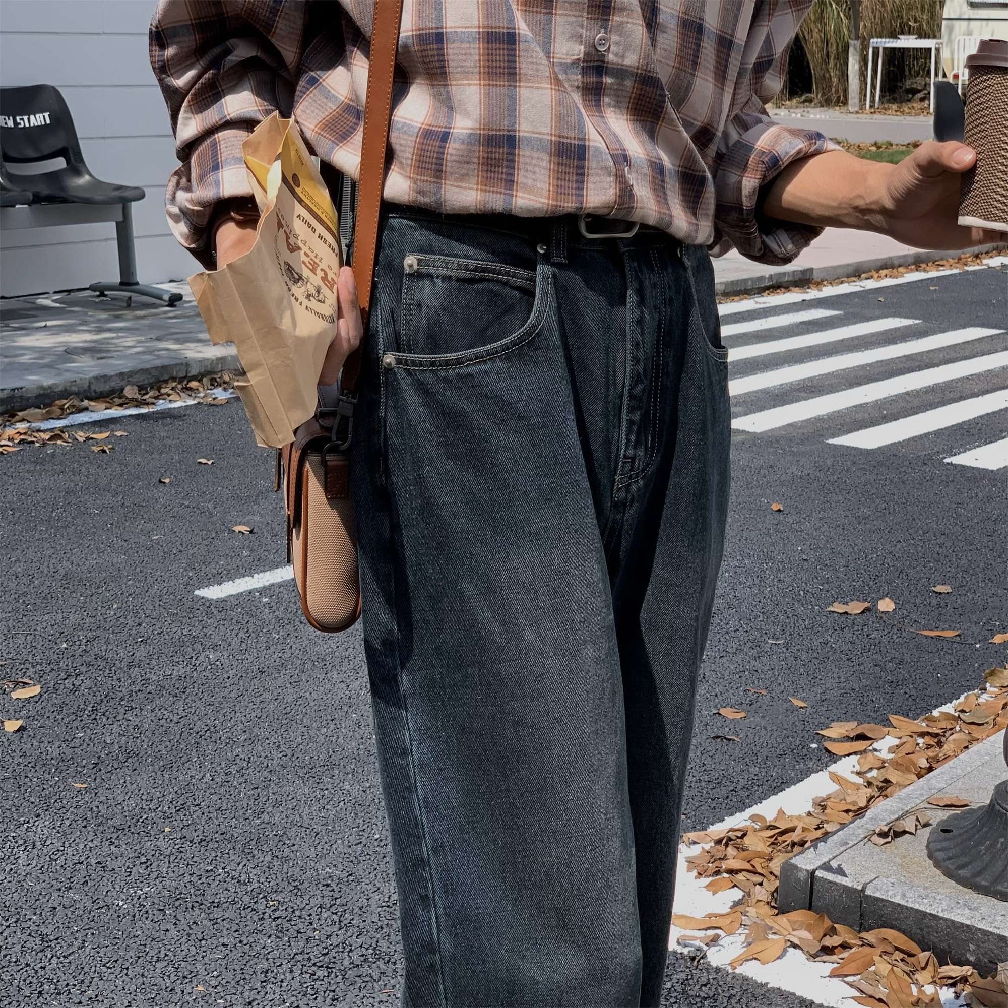 韓国スタイル リラックスワイドデニム