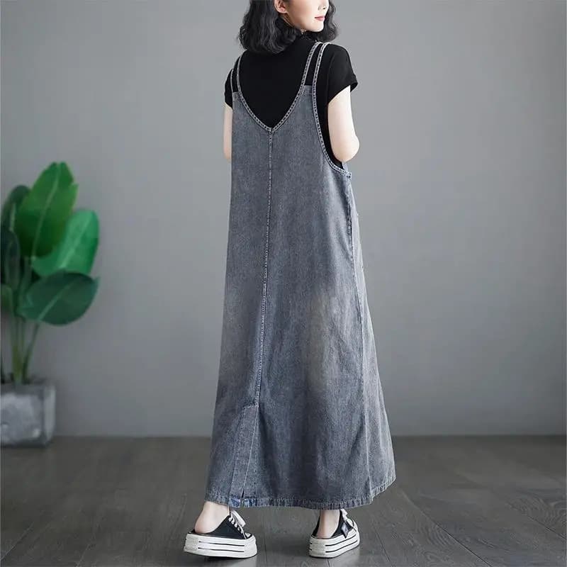デニムスカート ゆったりシルエットデニムサロペットスカート