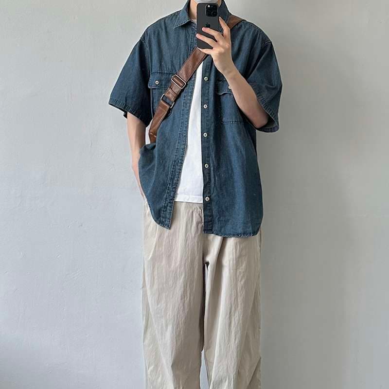 カジュアルスタイル オーバーサイズ デニムシャツ 半袖
