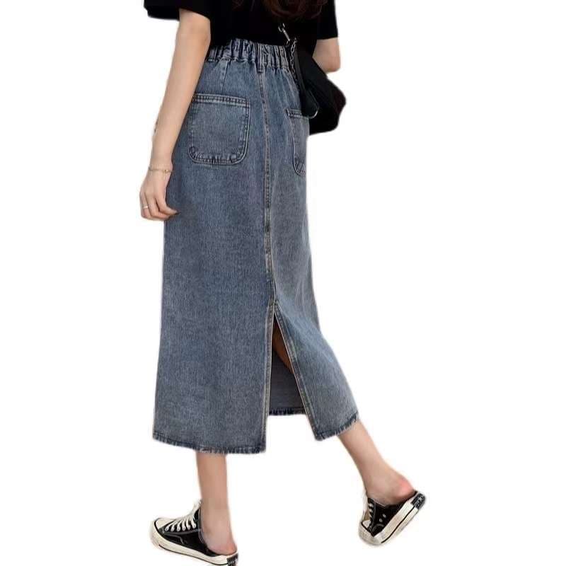 カジュアルスタイル デニムAラインマキシタイトスカート