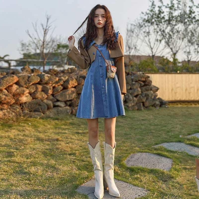 アメリカンスタイル 夏の風情デニムサロペットワンピース