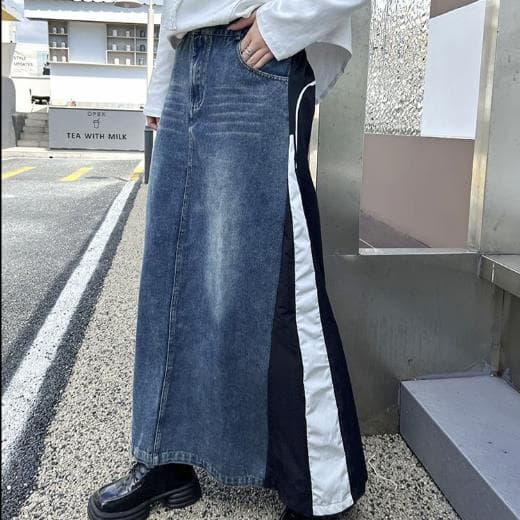 デニムスカート サイドライン デニム ロングスカート レディース 秋冬