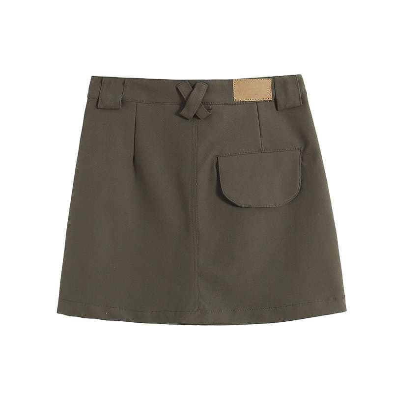 デニム カジュアルミリタリーAラインスカート