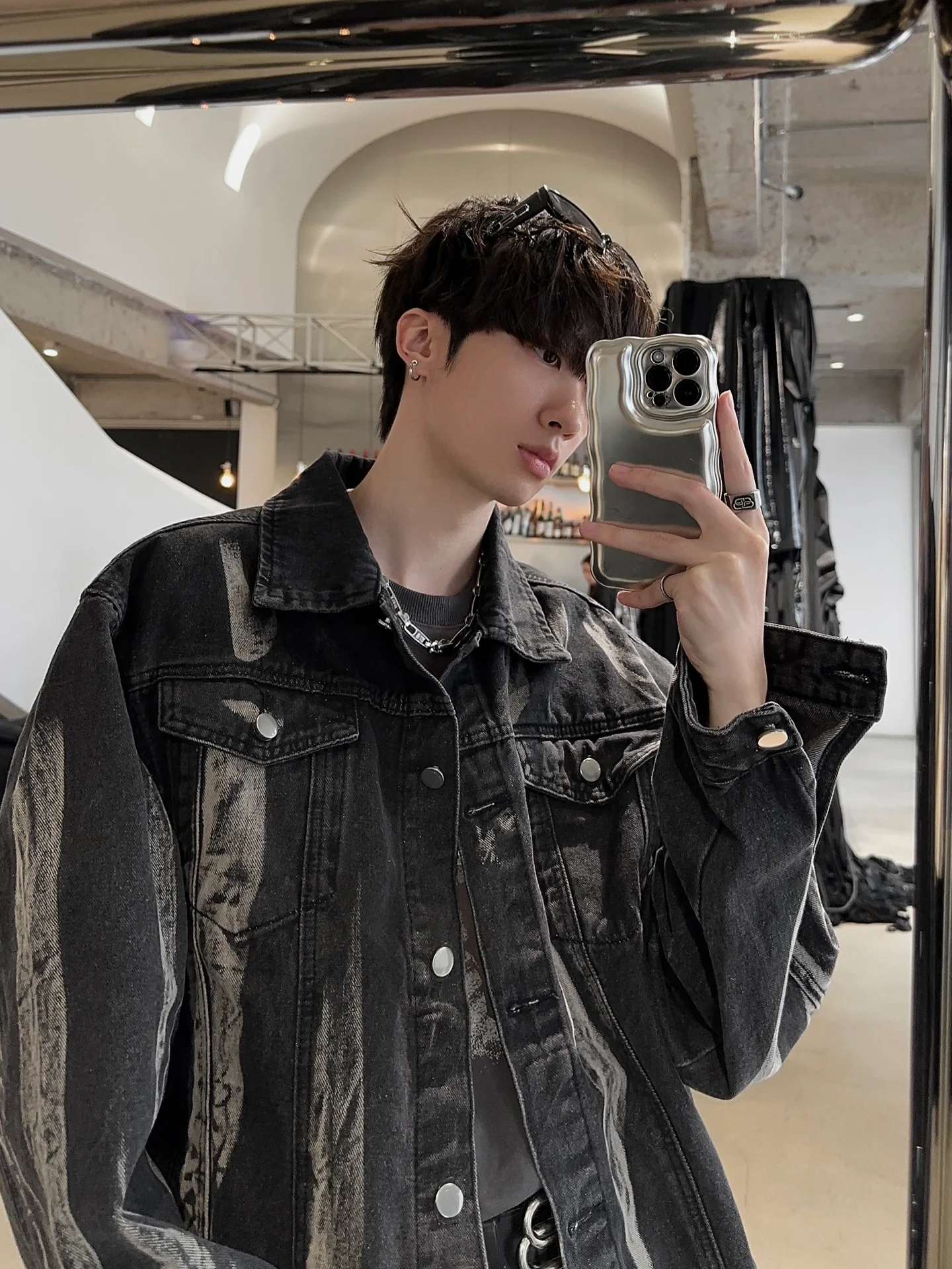 韓国レトロスタイル ヴィンテージ風ディストレスドデニムジャケット