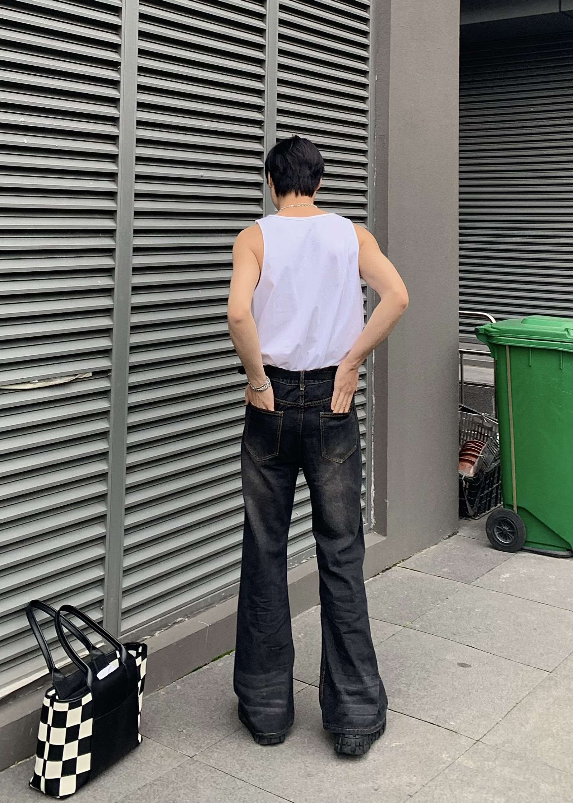 ストリートスタイル ワイドフレアデニムパンツ ストリートスタイル