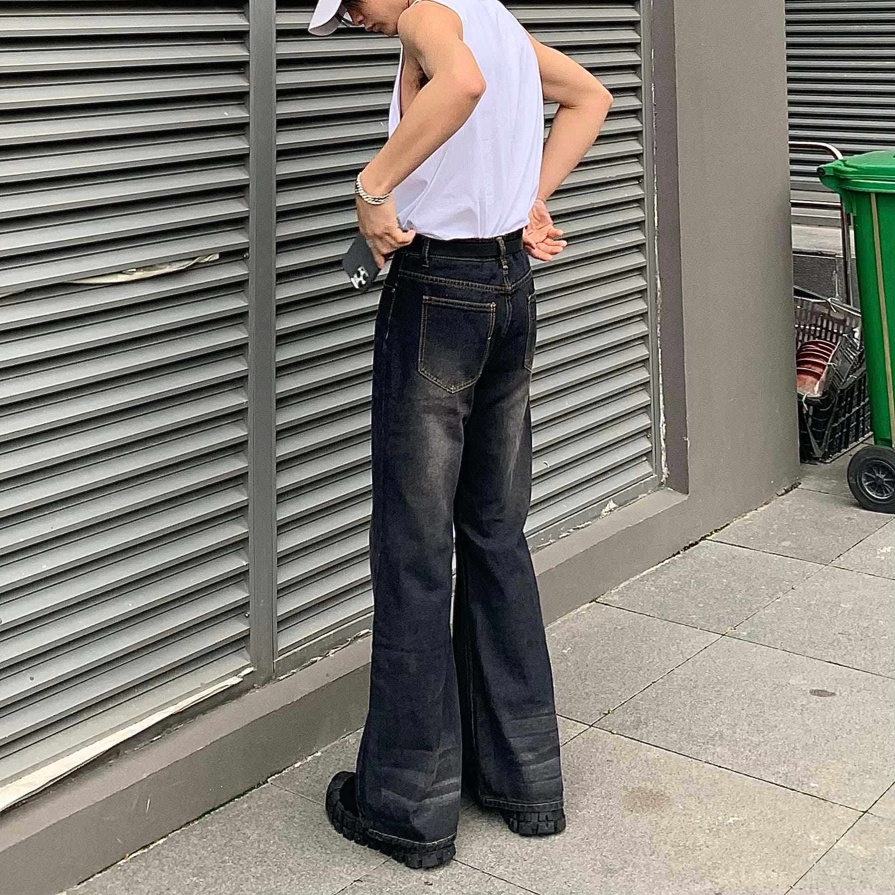 ストリートスタイル ワイドフレアデニムパンツ ストリートスタイル