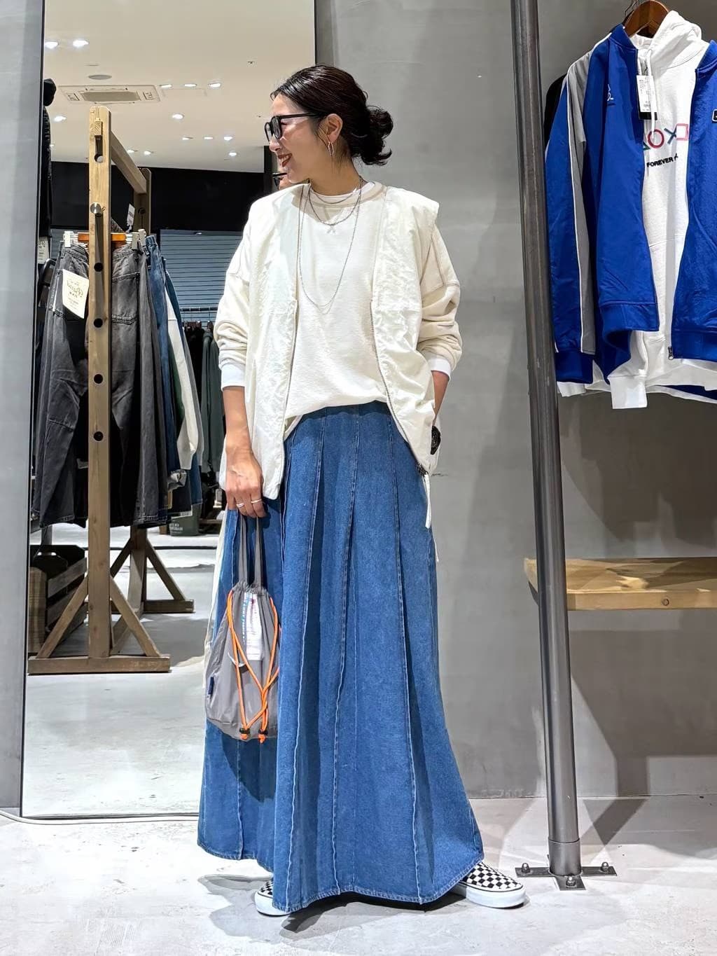 デニムスカート ゆったりシルエット 切り替えマキシスカート