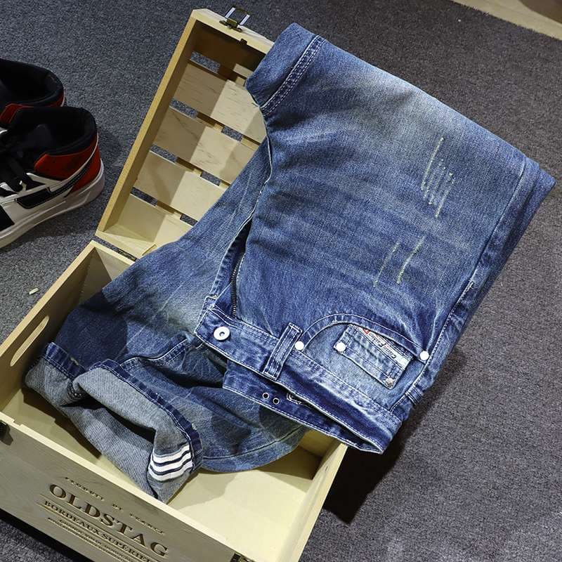 ストリート風ダメージ加工デニムパンツ