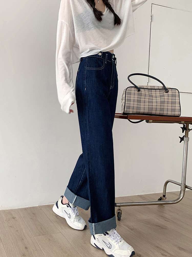 カジュアルスタイル ハイウエストワイドデニムパンツ