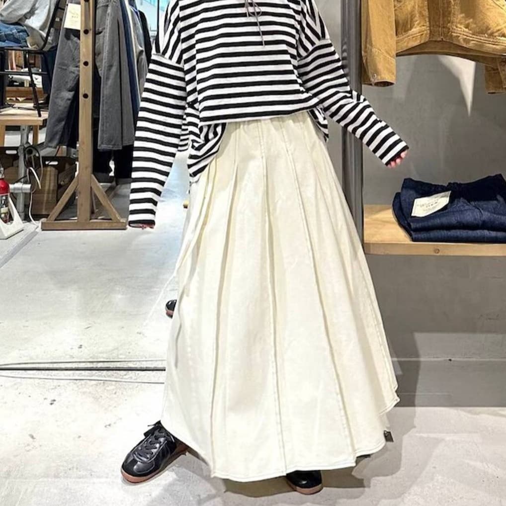 デニムスカート ゆったりシルエット 切り替えマキシスカート