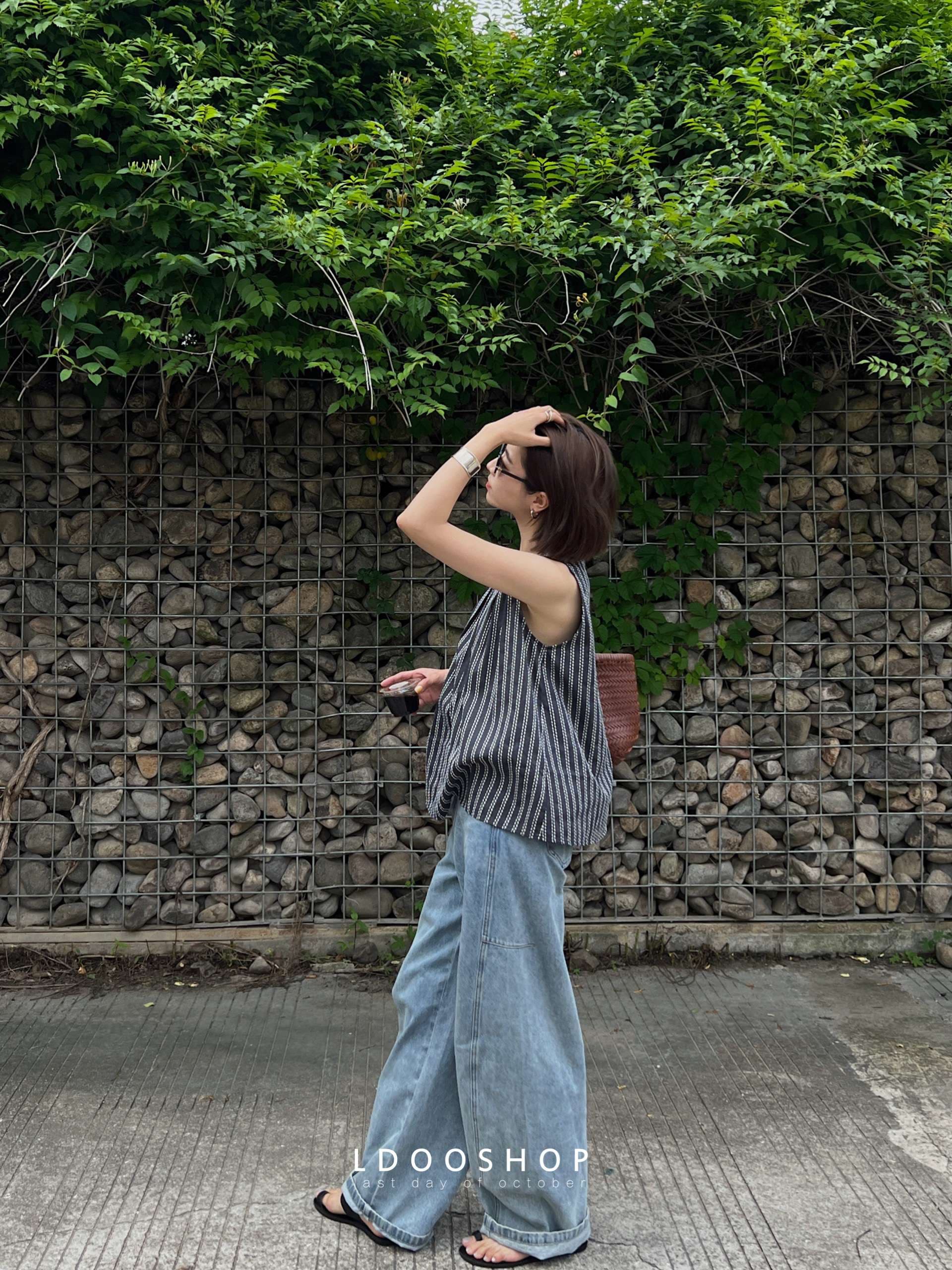 ストリートスタイル リラックスワイドデニムパンツ