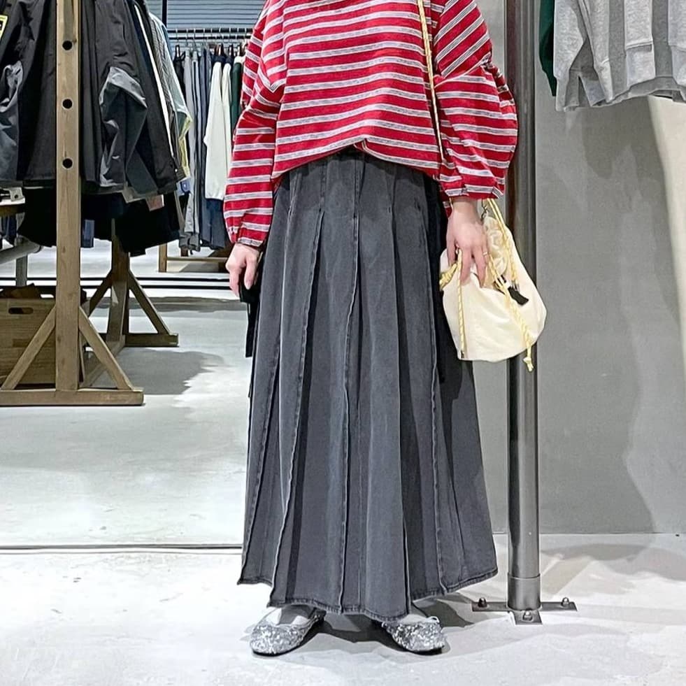 デニムスカート ゆったりシルエット 切り替えマキシスカート