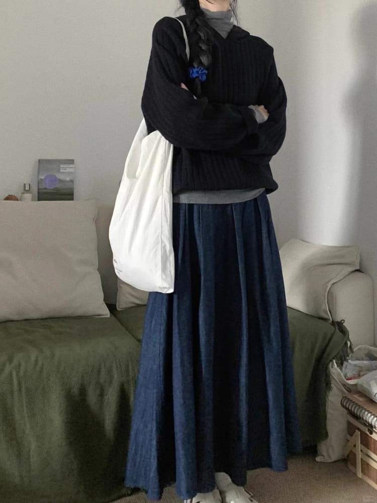 ロング丈フレアデニムスカート