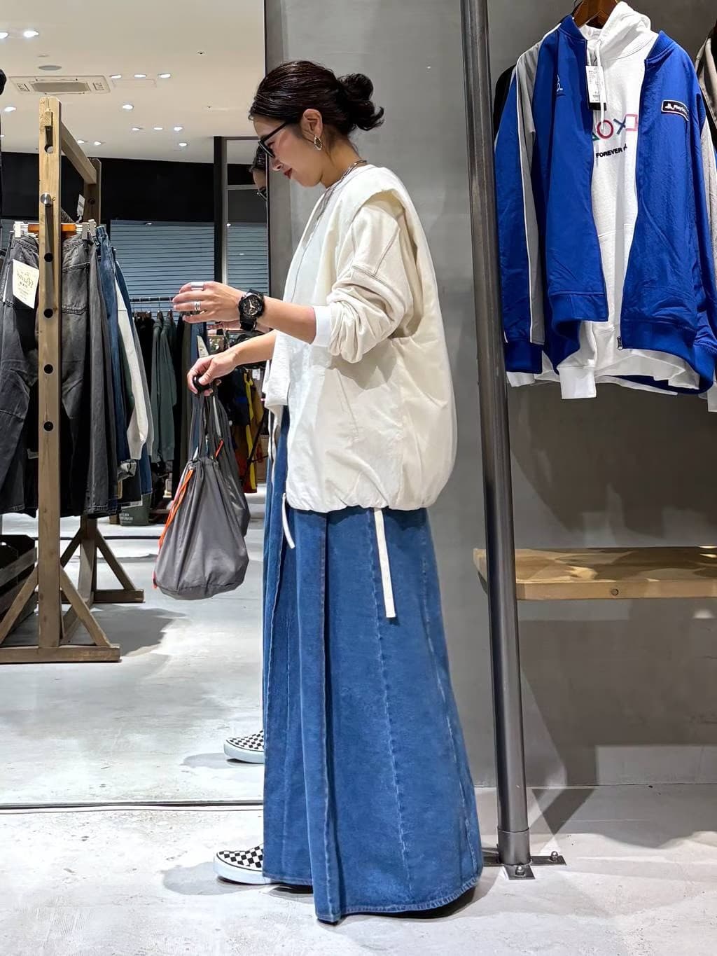 デニムスカート ゆったりシルエット 切り替えマキシスカート